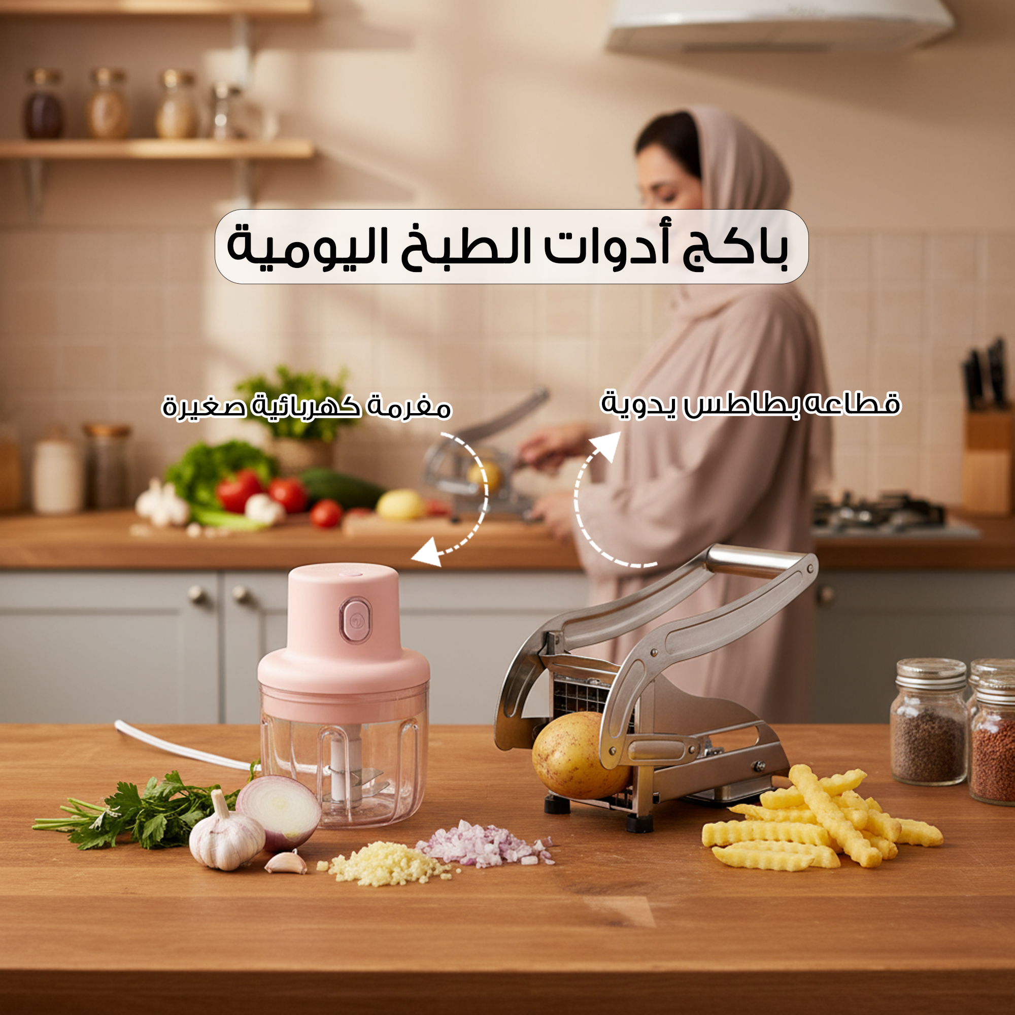 باكج أدوات الطبخ اليومية ( قطاعه بطاطس يدوية + مفرمة كهربائية صغيرة ) - Image 8